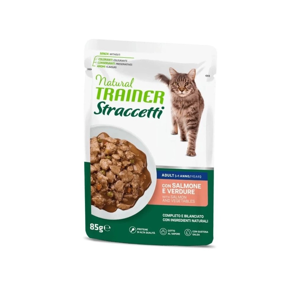 Natural Trainer cibo umido per gatto  Straccetti 85 Gr Salmone