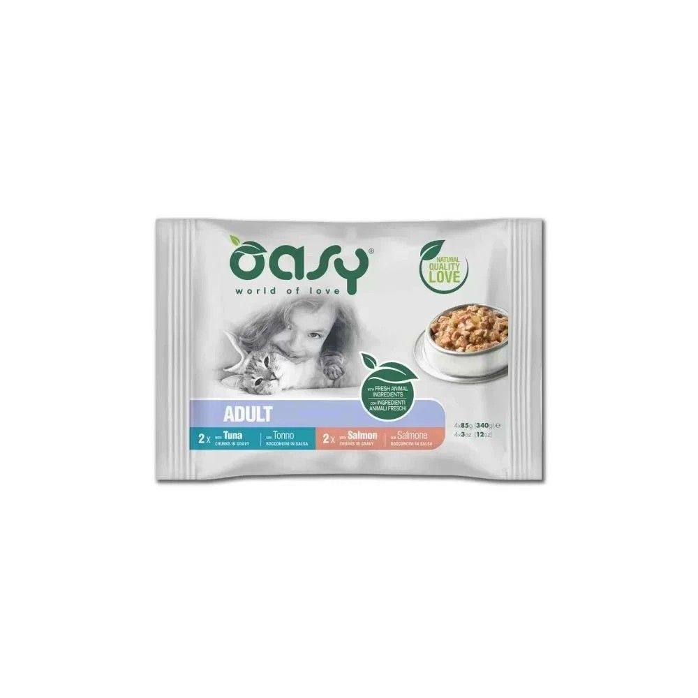 Oasy Multipack Tonno / Salmone 4X85Gr  cibo umido per gatti