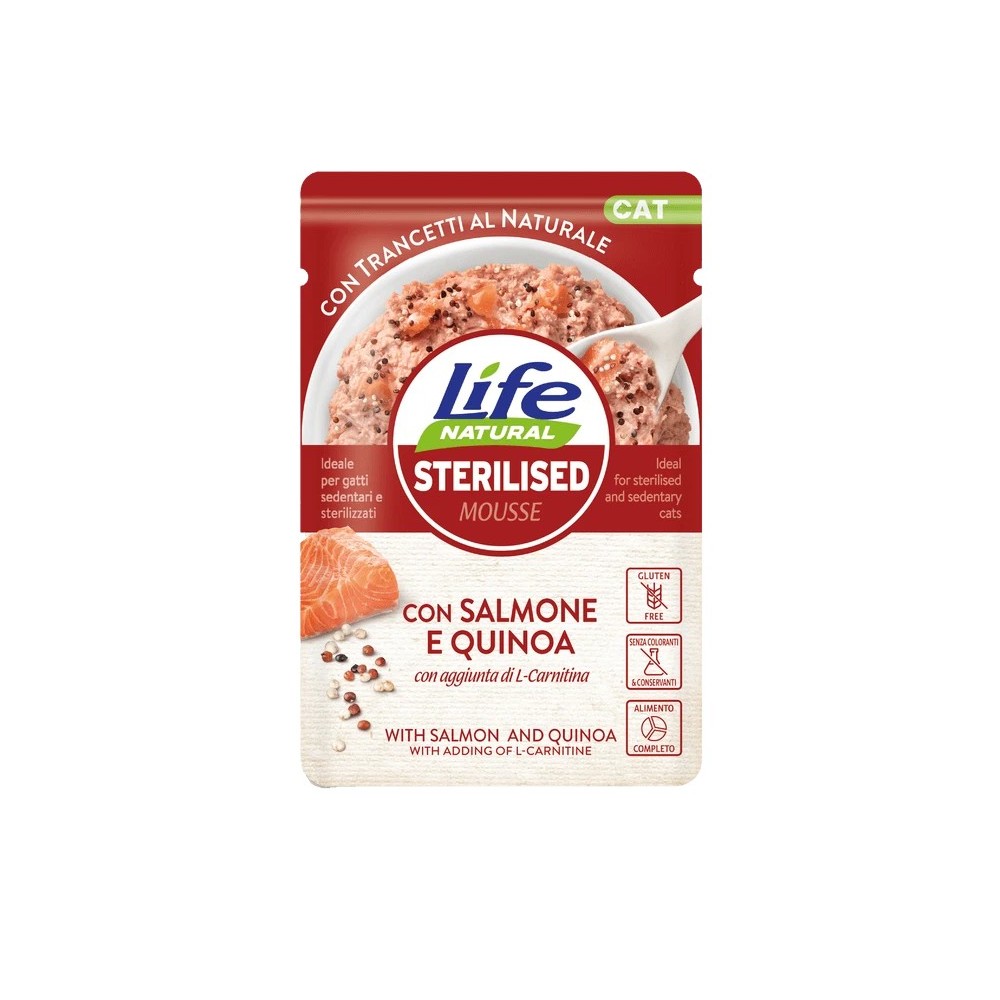 Life Cat Sterilised Salmone Quinoa 70Gr cibo umido