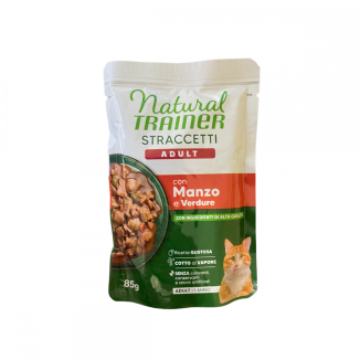 Natural Trainer Straccetti cibo umido per gatto Busta  85 Gr Manzo