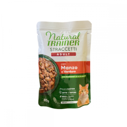 Natural Trainer Straccetti cibo umido per gatto Busta  85 Gr Manzo