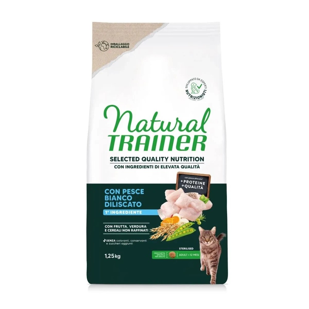 Natural Trainer Selected Quality Nutrition crocchette gatto  Sterilizzato Con Pesce Bianco 1.25Kg